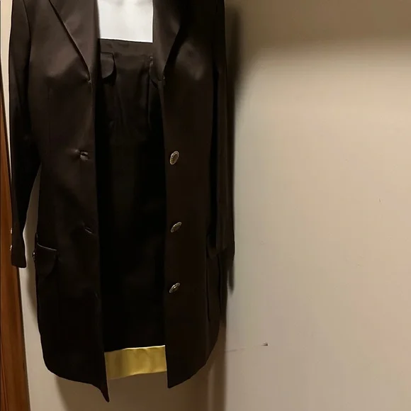Gianni Versace couture2 piece dress & overcoat brown silk satin suit